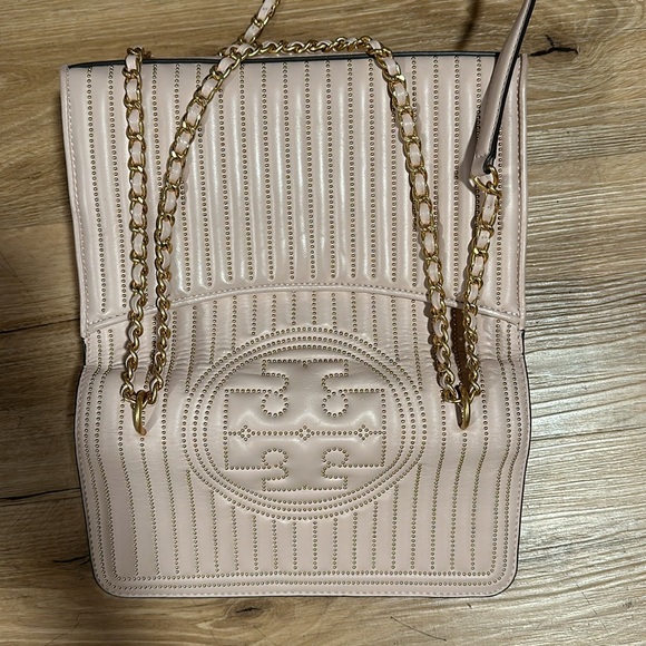 Tory Burch Stud Fleming Convertible 2 way purse bag pale pink w gold - Picture 5 of 15